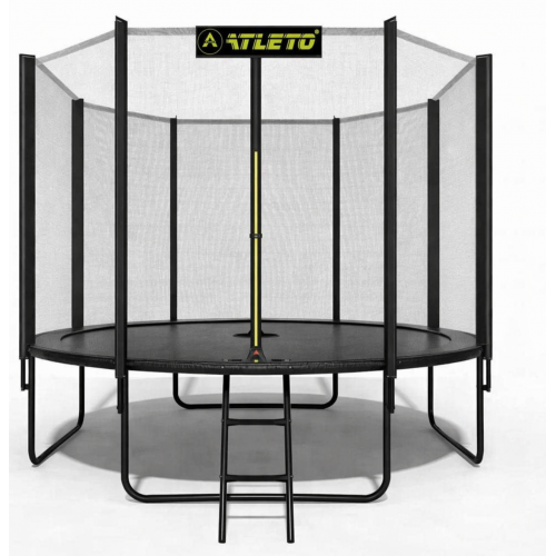 Батут з сіткою та драбинкою 374 см Atleto Black + подарунок м'ячик