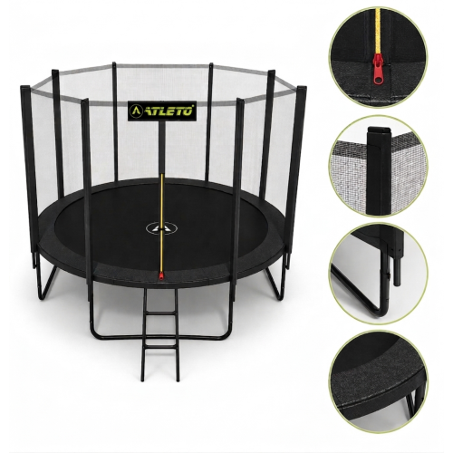 Батут з сіткою та драбинкою 374 см Atleto Black + подарунок м'ячик