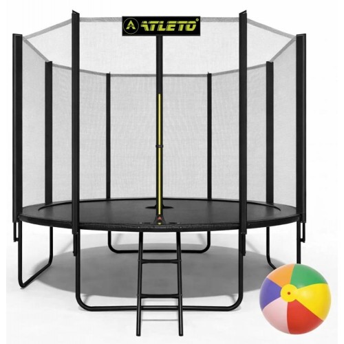 Батут з сіткою та драбинкою 374 см Atleto Black + подарунок м'ячик