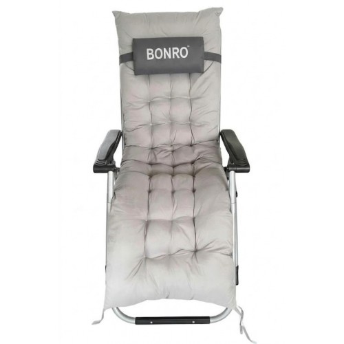 Шезлонг кресло садовый, туристический Bonro B-03 серый + подушка