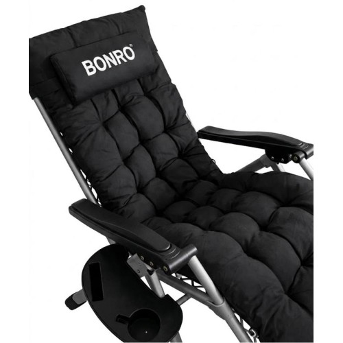 Шезлонг кресло садовый, туристический Bonro B-04 черный + подушка