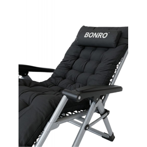 Шезлонг кресло садовый, туристический Bonro B-04 черный + подушка