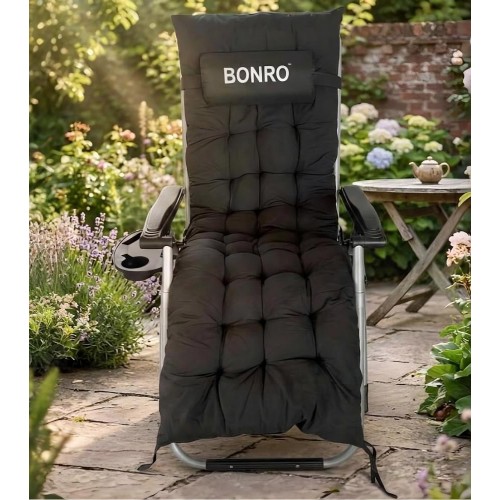 Шезлонг кресло садовый, туристический Bonro B-04 черный + подушка