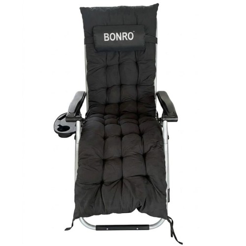 Шезлонг кресло садовый, туристический Bonro B-04 черный + подушка
