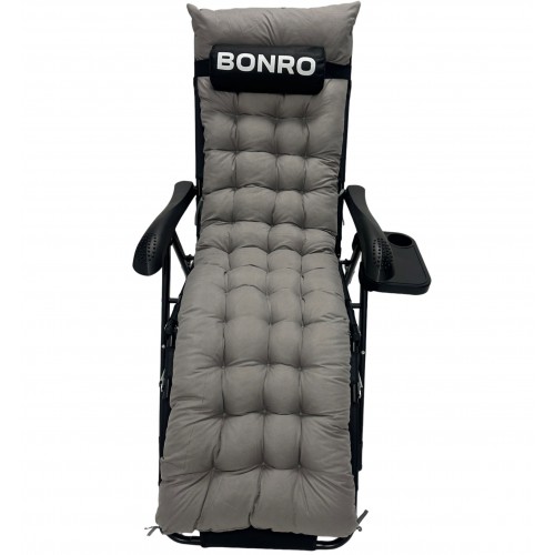 Шезлонг лежак с подушкой и подстаканником Bonro B-06 серый 120 кг