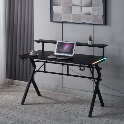 Геймерский игровой компьютерный стол 18 мм Bonro B-08 черный RGB LED