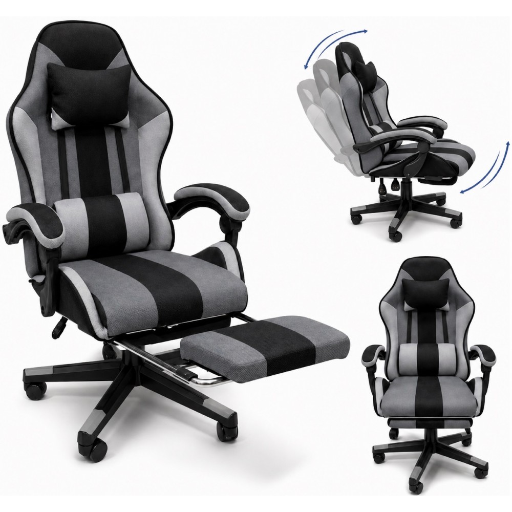 Кресло геймерское из ткани + 2 подушки Bonro B-963 черно-серое