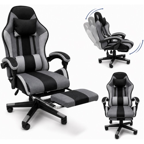 Кресло геймерское из ткани + 2 подушки Bonro B-963 черно-серое