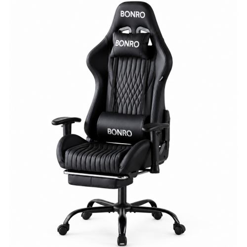 Геймерское кресло с подставкой для ног Bonro 1002G-1 черное
