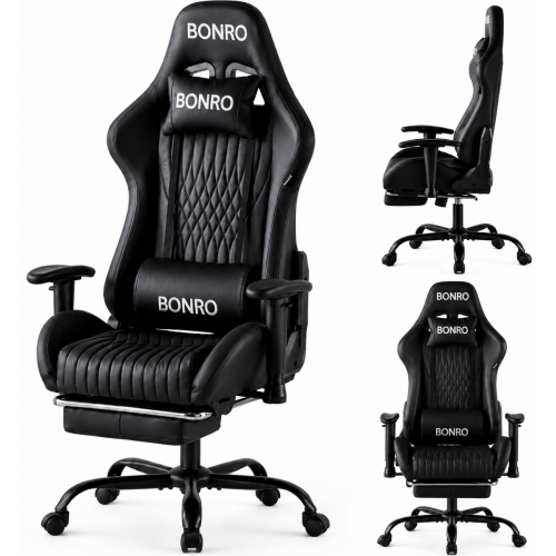 Геймерское кресло с подставкой для ног Bonro 1002G-1 черное