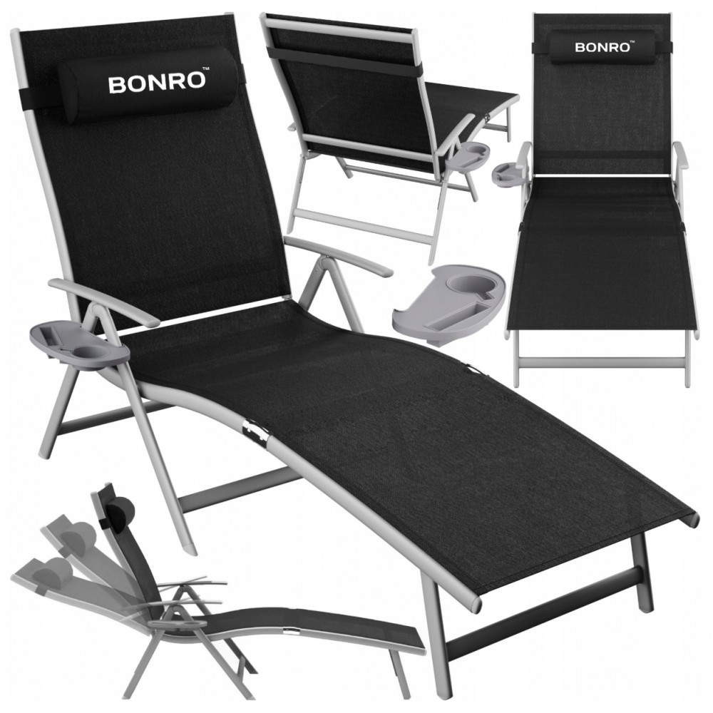 Садовый лежак шезлонг с алюминиевой рамой Bonro BG-008 черный