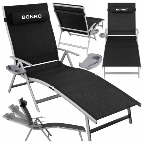 Садовый лежак шезлонг с алюминиевой рамой Bonro BG-008 черный