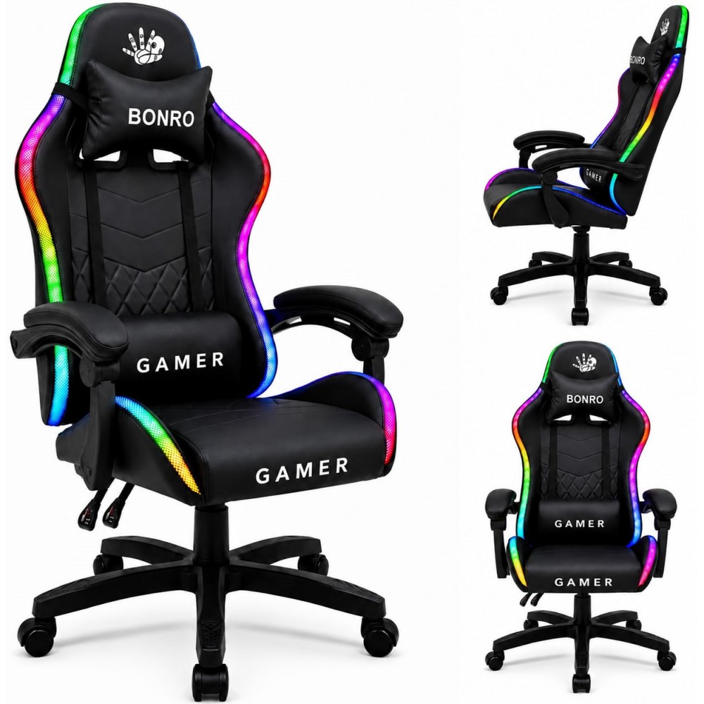 Компьютерное кресло Bonro Gamer с LED подсветкой черного цвета (B-149)