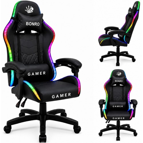 Компьютерное кресло Bonro Gamer с LED подсветкой черного цвета (B-149)