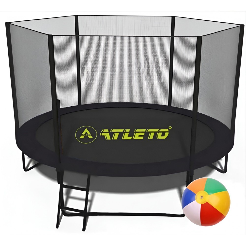 Батут з сіткою та драбинкою 252 см Atleto Black + подарунок м'ячик