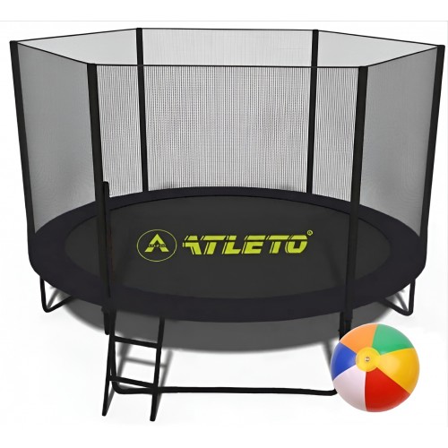 Батут з сіткою та драбинкою 252 см Atleto Black + подарунок м'ячик