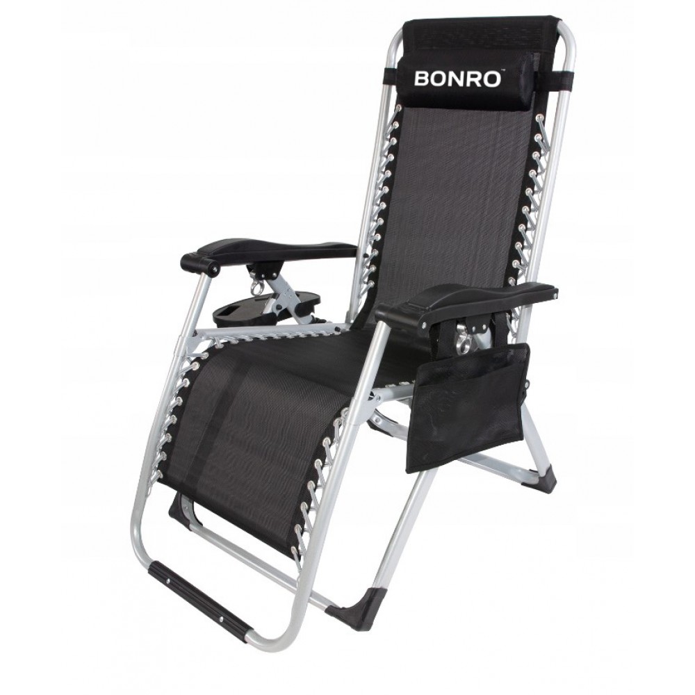 Шезлонг лежак Bonro BG-006 черный + карман