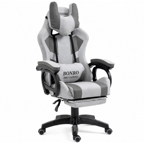 Крісло геймерське з тканини Bonro B-146 сіре з підставкою для ніг