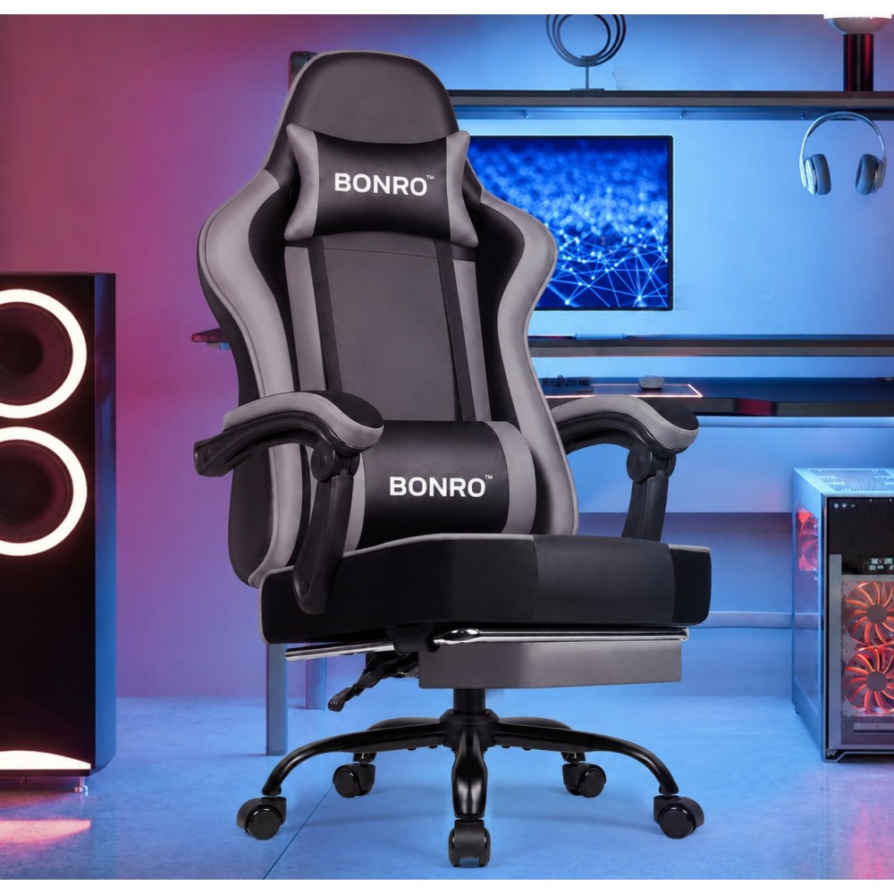 Кресло офисное с подставкой для ног Bonro B-059 серое