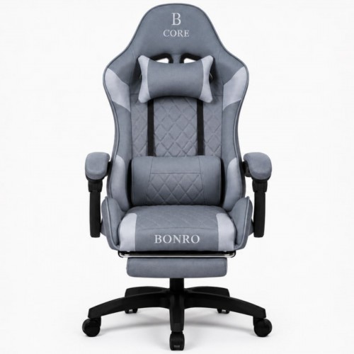 Компьютерное кресло из ткани Bonro Core B-702 с подставкой для ног серое