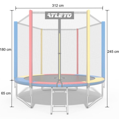 Батут Atleto 312 см з сіткою та драбинкою multikolor + подарунок м'ячик
