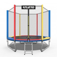 Батут Atleto 252 см з сіткою та драбинкою multikolor + в подарунок рукавиці