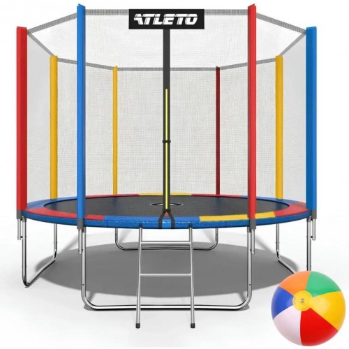 Батут Atleto 374 см з сіткою та драбинкою multikolor