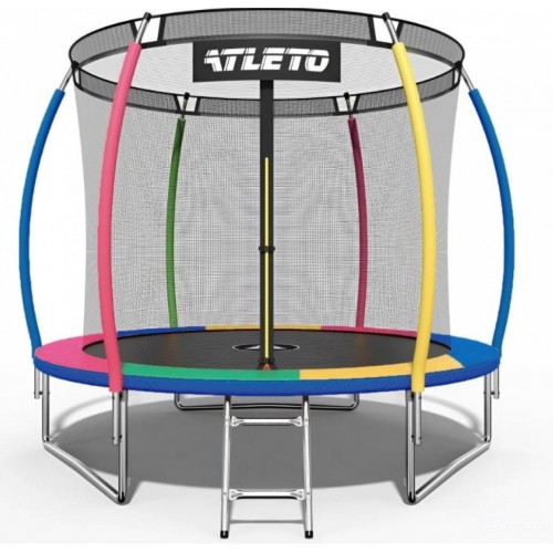 Батут Atleto  252 см з внутрішньою сіткою та драбинкою multikolor + подарунок м'ячик