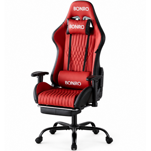 Геймерское кресло с подставкой для ног Bonro 1002G-1 красное