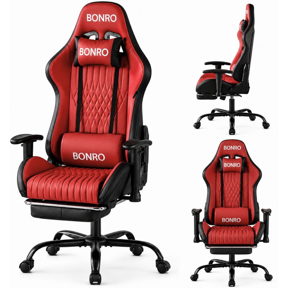 Геймерское кресло с подставкой для ног Bonro 1002G-1 красное Геймерское кресло с подставкой для ног Bonro 1002G-1 красное