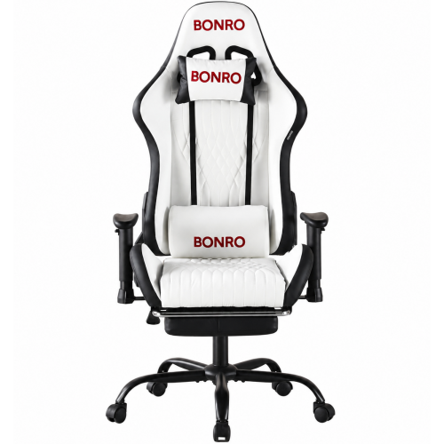 Геймерское кресло с подставкой для ног Bonro 1002G-1 белое