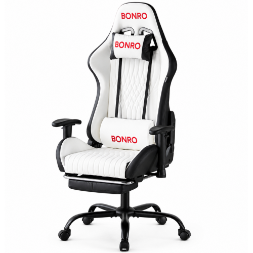 Геймерское кресло с подставкой для ног Bonro 1002G-1 белое