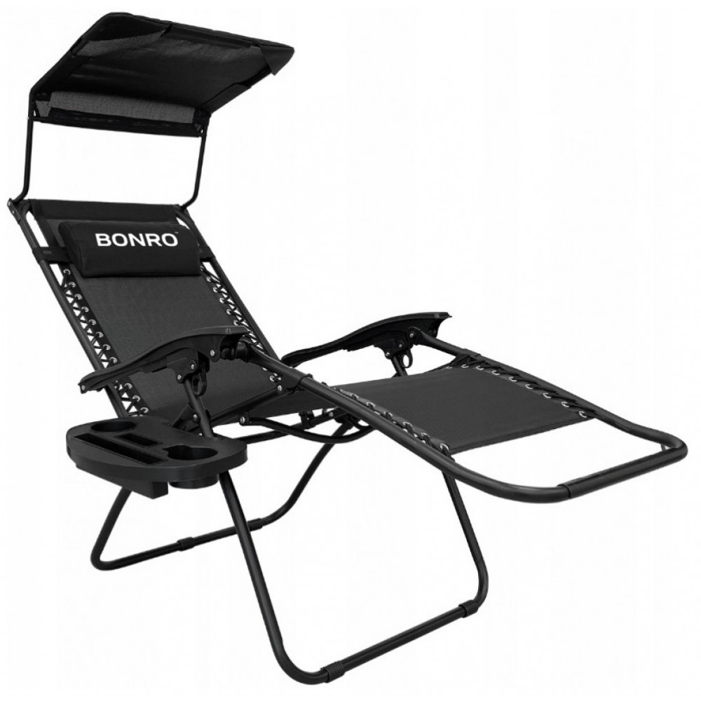 Шезлонг лежак Bonro SP-167A черный с козырьком